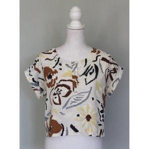 Vintage DAVID PEET Cropped Neutral Boxy Abstract Floral Top, Small S Medium M